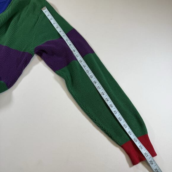 Lands End Vtg 90s Button Henley Cotton Sweater Color Block Made USA Mens L - Picture 9 of 9